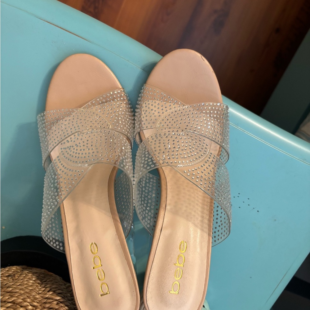 Bebe Women's Beige and Clear Rhinestone Sandals